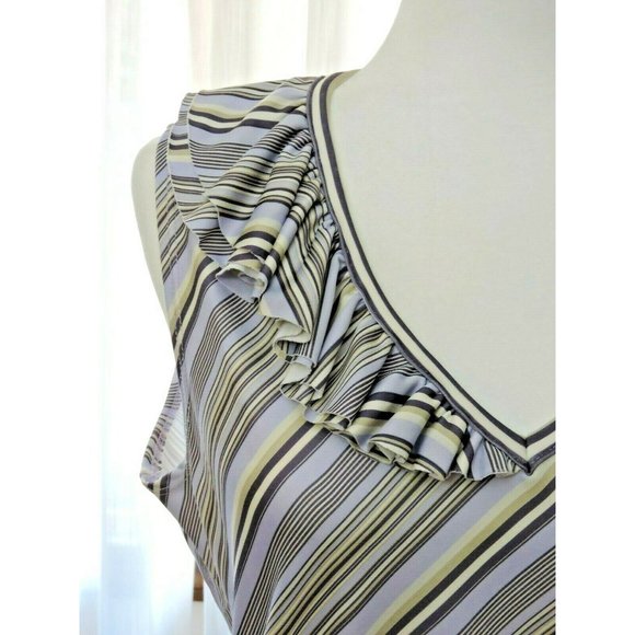 Nine & Co Sleeveless Top V-neck Ruffle Purple/Grey Diagonal Stripes Size L - Picture 5 of 10